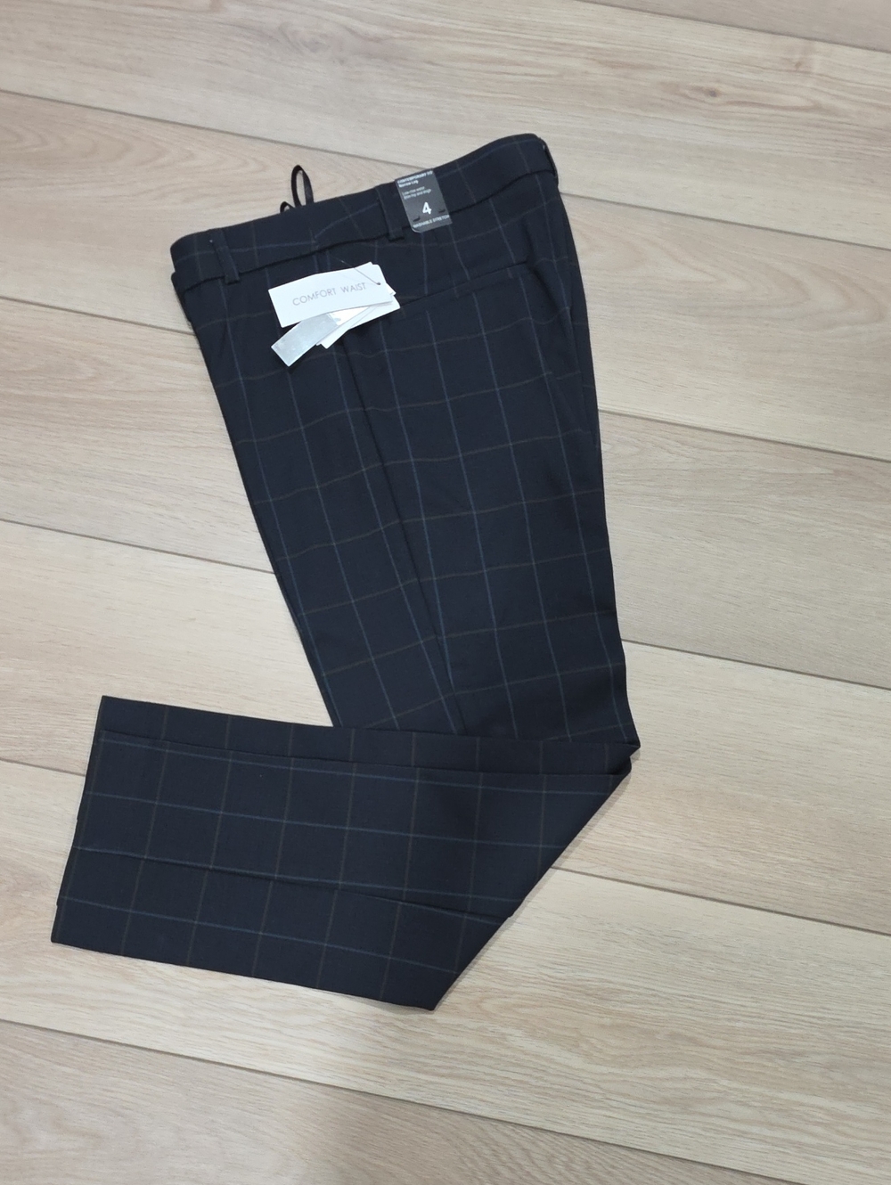Amanda & Chelsea Dark Navy Tailored Windowpane Dress Pants